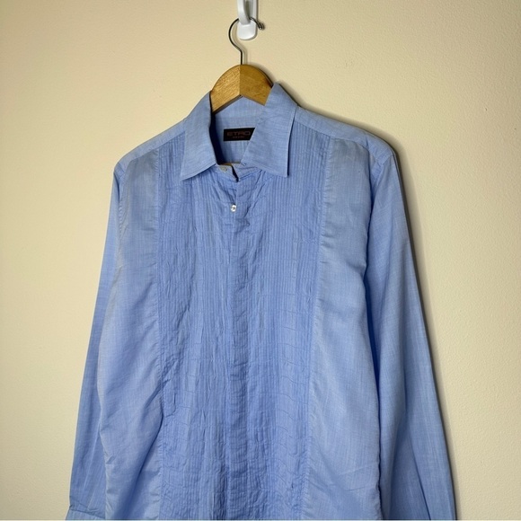 Etro Mens Tuxedo Style Shirt in Light Blue Size 42 US 16.5 - Picture 3 of 8